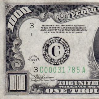 Philadelphia 1934a $1000 One Thousand Dollar Bill Fr.  2212 - C C00031785a