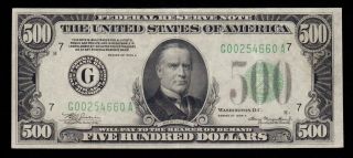 1934A CHICAGO $500 FIVE HUNDRED DOLLAR BILL Fr.  2202 - G 1000 G00254660A 2