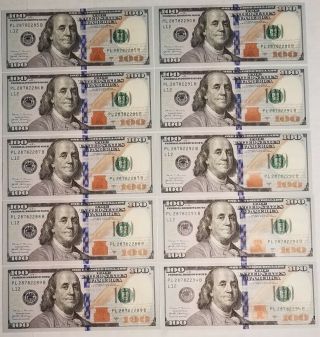 $100 Dollar Bills,  Sequential Serial Numbers: 10 Notes 2017a Pl 28782285 B