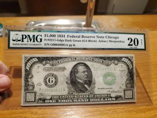 $1,  000 1934 Federal Reserve Note,  Chicago 20 Very Fine