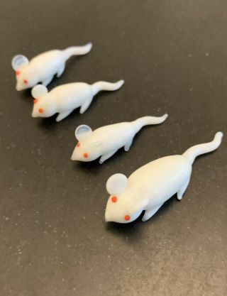4 Vintage Miniature Animal Figure Murano Art Glass Opalescent Rat Mouse Mice