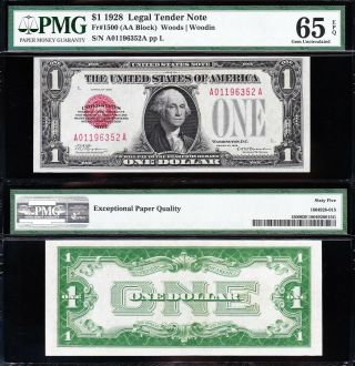 Scarce Gem Uncirculated 1928 $1 Red Seal Us Note Pmg 65 Epq 96352a