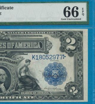 $2.  00 1899 Fr.  253 Silver Certificate Mini Porthole Pmg Gem 66epq
