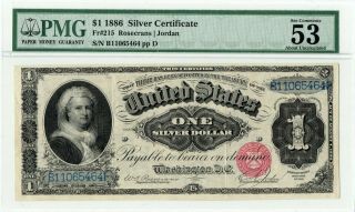 1886 $1 Silver Certificate " Martha " Note.  Fr.  215 Pmg - 53 Epq