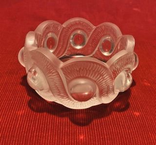 Signed Lalique France Crystal Glass Gao Serpentine Nut Candy Bowl