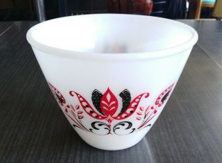 Vintage FireKing White Grease Bowl Jar With Lid Red & Black Pattern 3