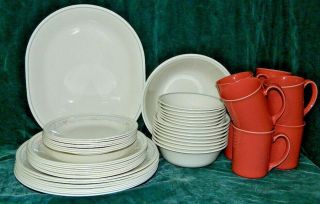 Corelle Tulip Rose Peach Gray Beige Vintage 50 Pc Dinnerware Set Plates Bowls,