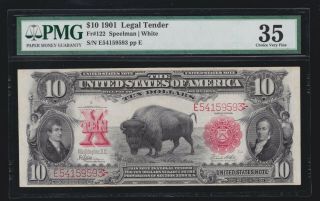 Us 1901 $10 Bison Legal Tender Fr 122 Pcgs 35 Ch Vf (593