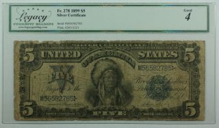 1899 $5 Five Dollar Silver Certificate Indian Chief Fr.  278 Legacy Good 4
