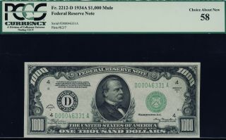 Fr.  2212 1934a $1000 Federal Reserve Note Cleveland Pcgs 58