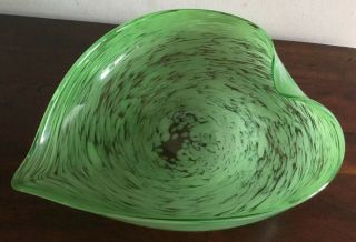Vintage Green Murano Art Glass Bowl Leaf Shape