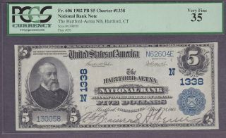 1902 $5 The Hartford - Aetna Pcgs Vf - 35 Certified - National Bank Note