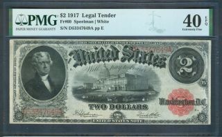 $2 Legal Tender Series 1917,  Pmg Extremely Fine 40 Epq