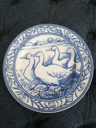 Williams Sonoma Brittany Geese Salad Dessert Plate Blue White Farm Made In Japan
