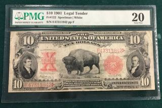 1901 Bison $10 Legal Tender Pmg Vf20