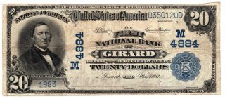1902 Bs $20 The First Nb Of Girard,  Ohio.  Ch 4884.  Vf.  Y00005836