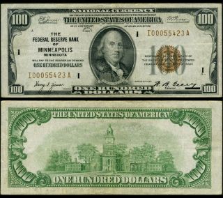 Fr.  1890 I $100 1929 Federal Reserve Bank Note Minneapolis Vf