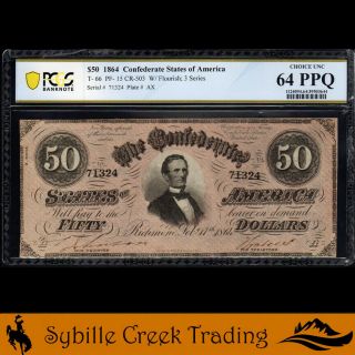 T - 66 1864 $50 Confederate Currency Pcgs 64 Ppq Civil War Bill 71324