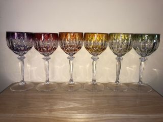 Set Of 6 Colorful Wine Goblets - 7” Tall