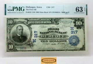 Fr.  616 $10 1902 Date Back Dubuque,  Iowa Nb Ch317,  Pmg Cu63 Epq - 18695