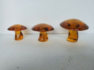 Viking Glass Amber 3 - Piece Mushroom Set,  Small,  Medium And Large Paperweight