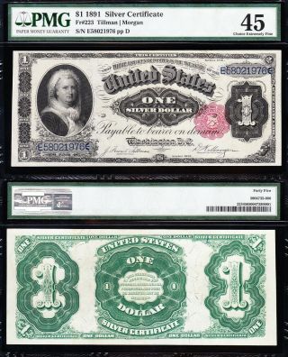 Crisp 1891 $1 " Martha " Silver Certificate Pmg 45