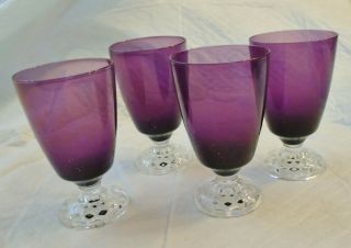 Vintage Fostoria American Lady Amethyst Crystal Footed Goblet Juice Glass X 4