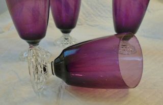 Vintage Fostoria American Lady Amethyst Crystal Footed Goblet Juice Glass x 4 3