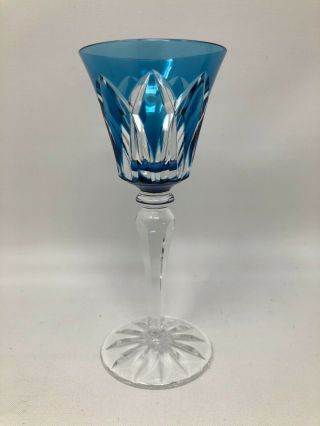 St Louis France Crystal Camargue Blue Cut To Clear Wine Glass 6 1/4 "
