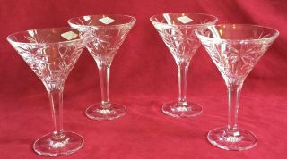 Shannon 24 Crystal Cut Glass Palm Tree Design Martini Glasses Set Of 4