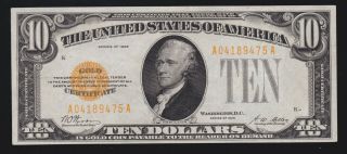 Us 1928 $10 Gold Certificate Fr 2400 Ch Xf (475)