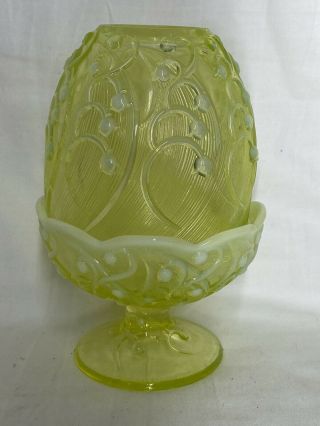 Fenton ? Vaseline Opalescent Lily Of The Valley Fairy Lamp Light