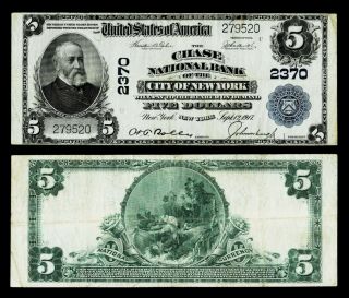 1902 $5 Us National Bank Note - Chase National Bank Of York 2370