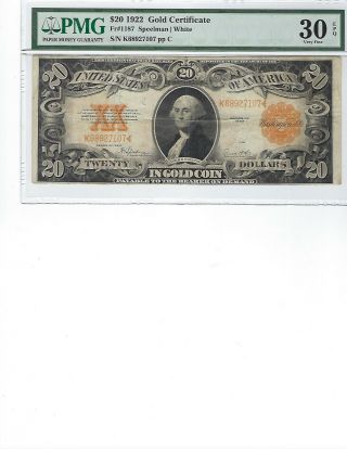 1922 $20 Gold Certificate Fr1187 Pmg 30 Vf Epq Spellman/white