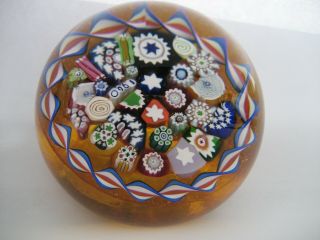 John Deacons Paperweight With Scattered Complex Millefiori Canes And Base Label