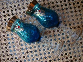 Antique Vtg Bohemian Czech Moser Glass Hand Blown Blue Cordials Gold Gild 3
