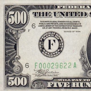 1934 $500 Atlanta Five Hundred Dollar Bill 1000 Fr2201 F00029622a