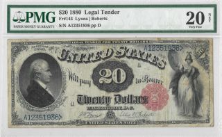 1880 $20 Legal Tender Fr 143 Pmg 20 Scarce Note