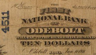 Odebolt,  Iowa Ia 1902 Pb $10.  00 Ch.  4511 The First National Bank