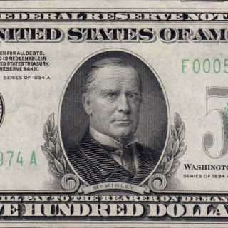 Uncirculated 1934a $500 Atlanta Five Hundred Dollar Bill 1000 Fr2202 F00053974a