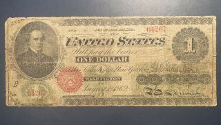 Fr.  17a 1862 $1 One Dollar Legal Tender United States Note.  Vg