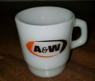 Rare Fire King Anchor Hocking A & W Root Beer Advertising Stackable Glass Mug