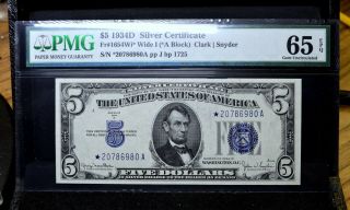 1934 - D $5 Silver Certificate Star Note ✪ Pcgs 65 - Epq ✪ Fr - 1654 Wide I ◢trusted◣