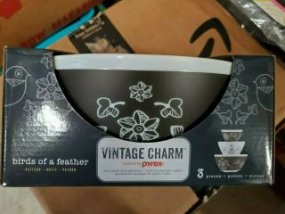 Vintage Charm Inspired By Pyrex Birds Of A Feather 3 Piece Mixing Bowl Set