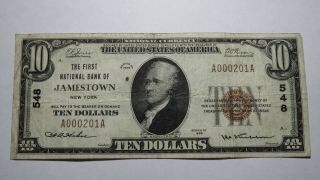 $10 1929 Jamestown York Ny National Currency Bank Note Bill Ch.  548 Fine