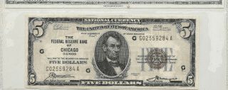 1929 $5 Federal Reserve Bank Note Chicago Crisp Unc Priced Right Inv 284