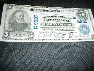 $5.  00 1902 U.  S Natl Curr Fletcher American Nat Bk Of Indianapolis Chart M9829