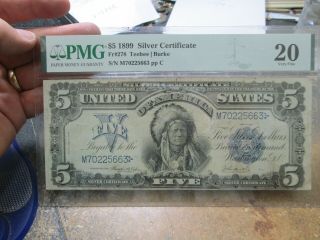 1899 Us $5 Silver Certificate Large Note Indian Pmg 20 Very Fine