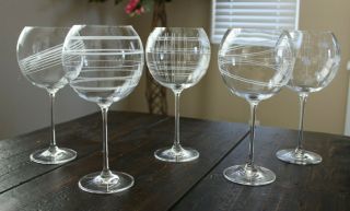 Mikasa Crystal 5 Balloon Wine Glasses Swirl & Geometric Designs 24 - Oz 9 - 1/8 "