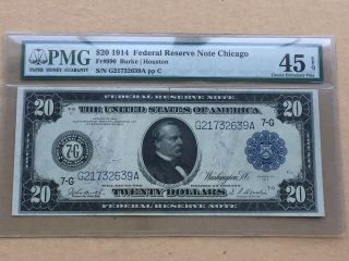 1914 $20 Federal Reserve Note Chicago Fr.  990 Graded Pmg 45epq - Choice Xf